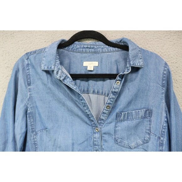 J. Jill Denim Long Sleeve Button Down Tunic-Size Small/Petite-Pockets-Chambray - Picture 5 of 10